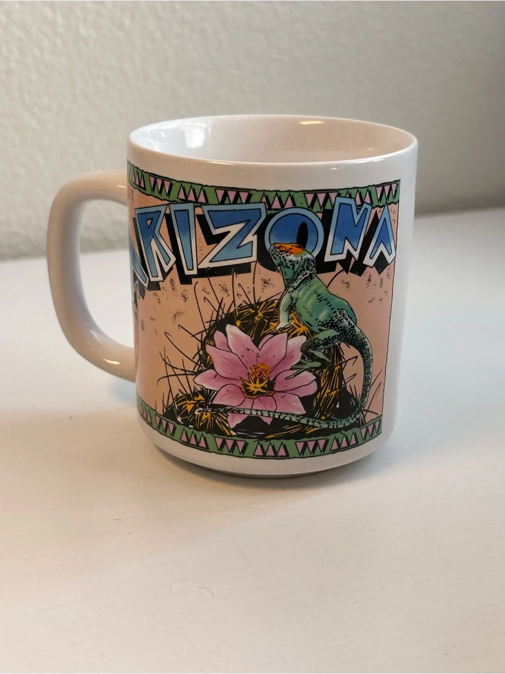 Arizona Lizard & Cactus Flower Ceramic Mug - Pink & Teal